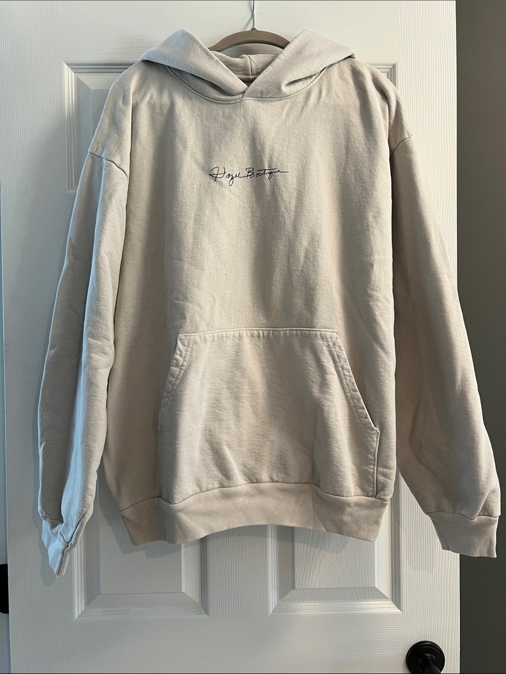 Hazel Boutique Beige Script Logo Hoodie